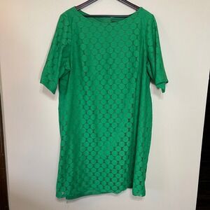 Adrianna Papell Green Circle Lace Shift Dress 22W Plus Size Short Sleeve Zipper